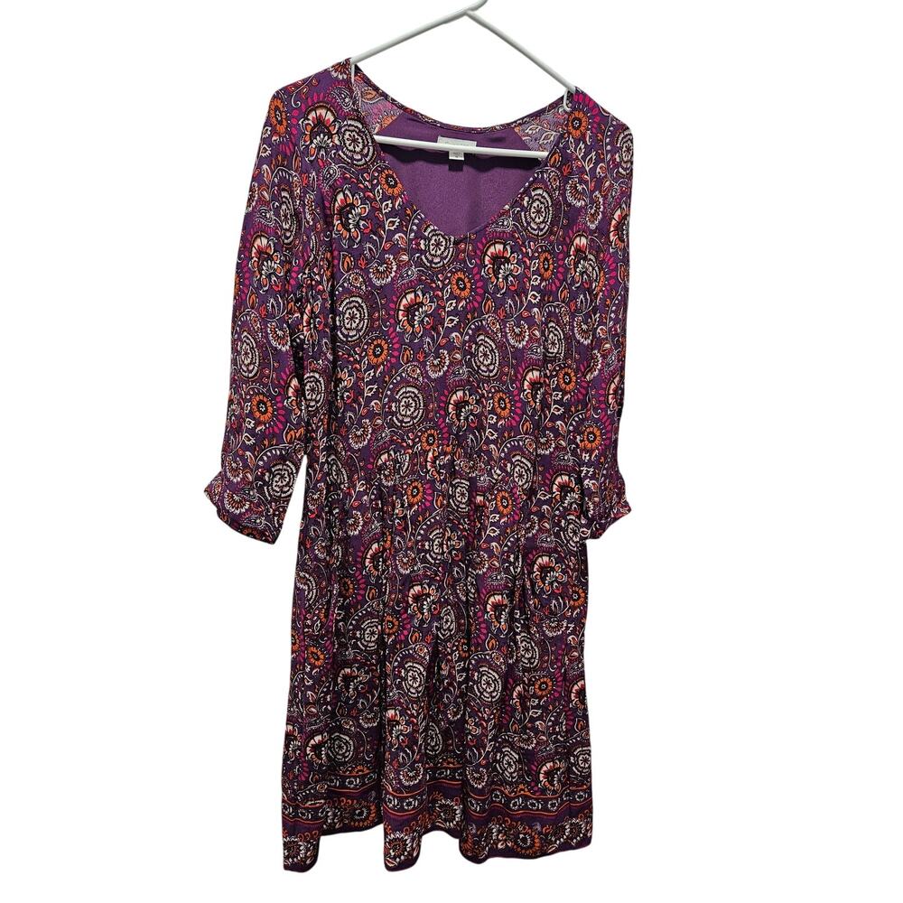 Garnet Hill Women's Bohemian Pocket Detail Dress Purple Paisley Floral Sz 8